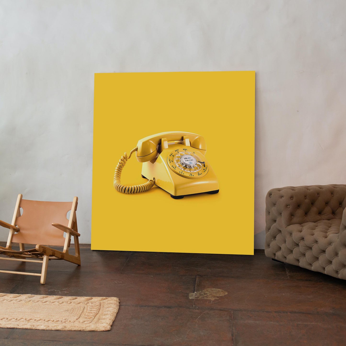 Retro Yellow Telephone Pop Art - Framed Canvas Wall Art Print - House Prints