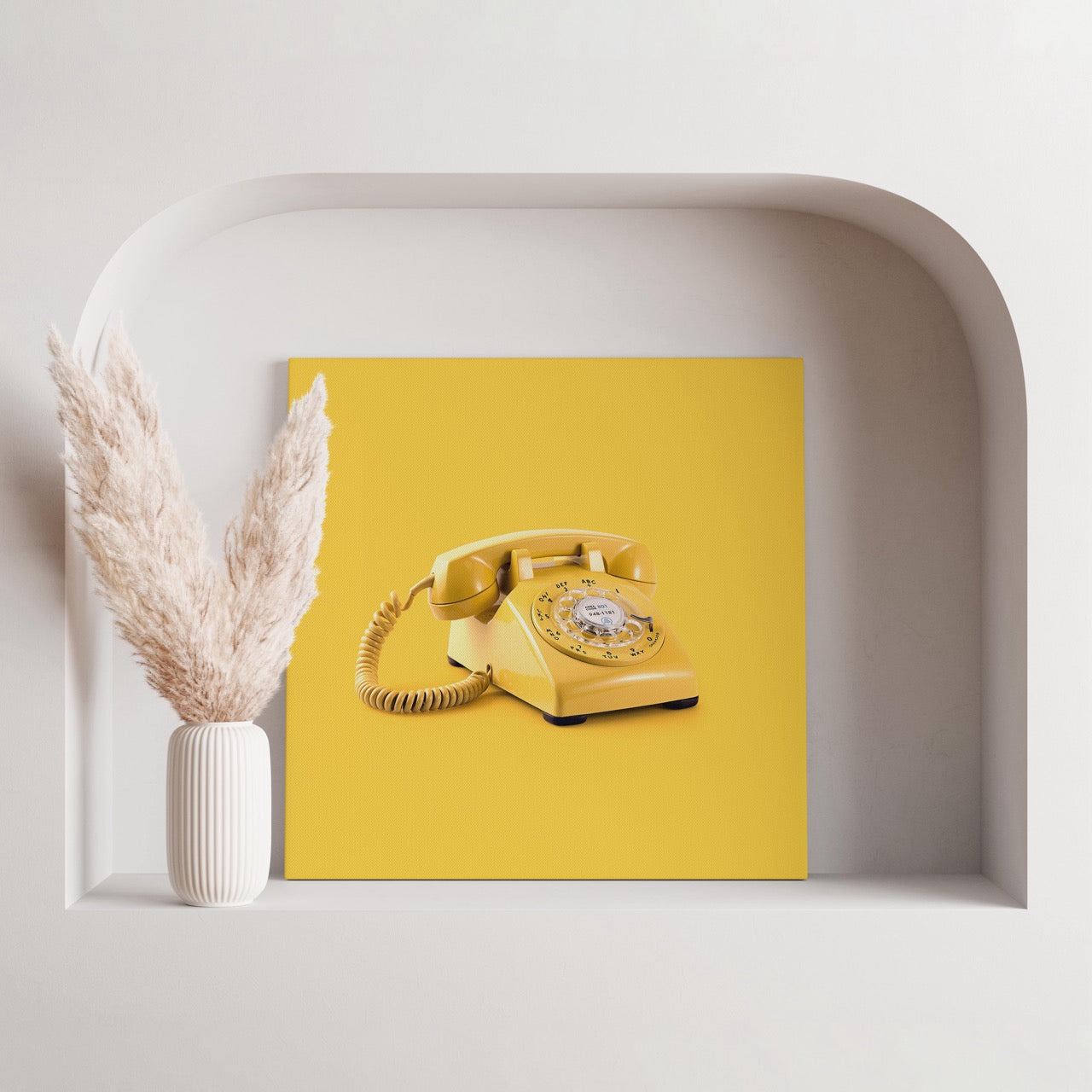 Retro Yellow Telephone Pop Art - Framed Canvas Wall Art Print - House Prints