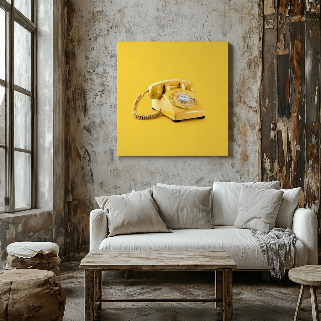 Retro Yellow Telephone Pop Art - Framed Canvas Wall Art Print | House Prints