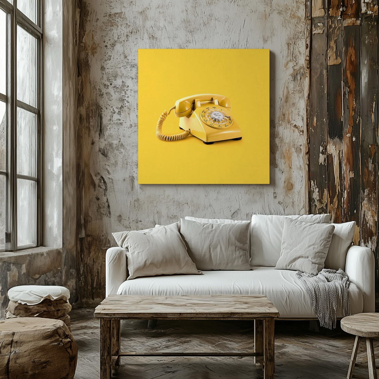 Retro Yellow Telephone Pop Art - Framed Canvas Wall Art Print - House Prints