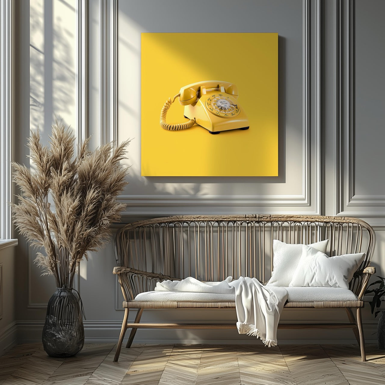 Retro Yellow Telephone Pop Art - Framed Canvas Wall Art Print - House Prints