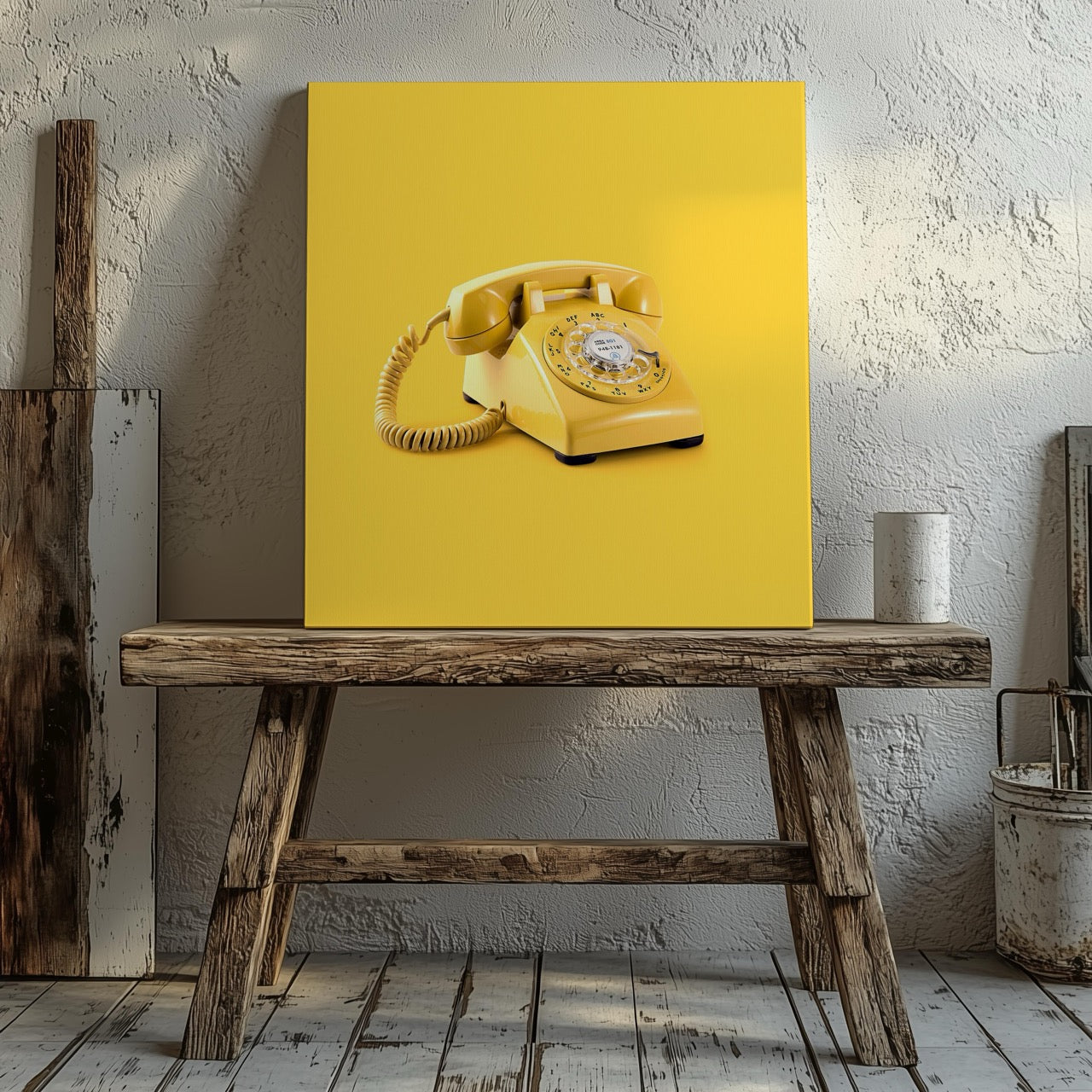 Retro Yellow Telephone Pop Art - Framed Canvas Wall Art Print - House Prints