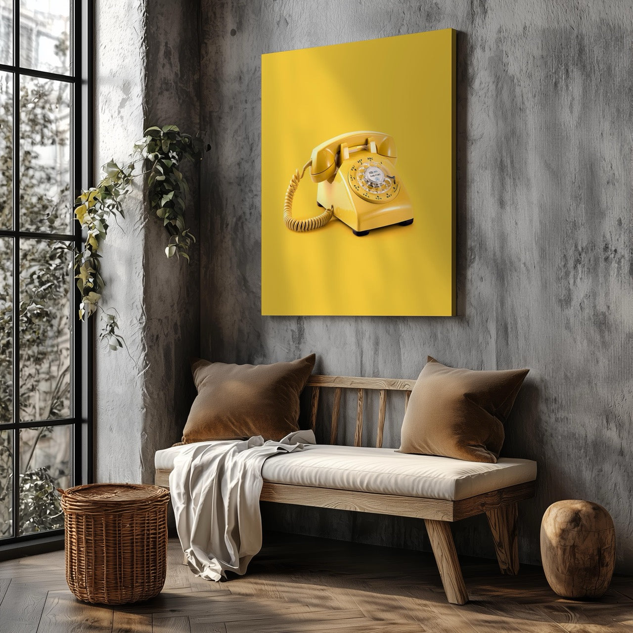 Retro Yellow Telephone Pop Art - Framed Canvas Wall Art Print - House Prints