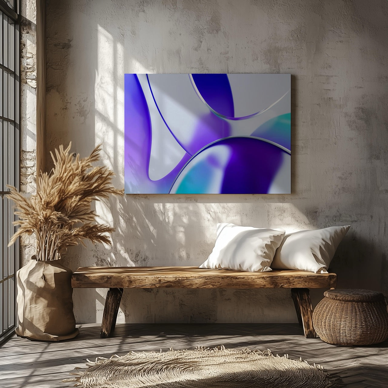 Abstract Violet Glass Waves - Framed Canvas Wall Art Print - House Prints