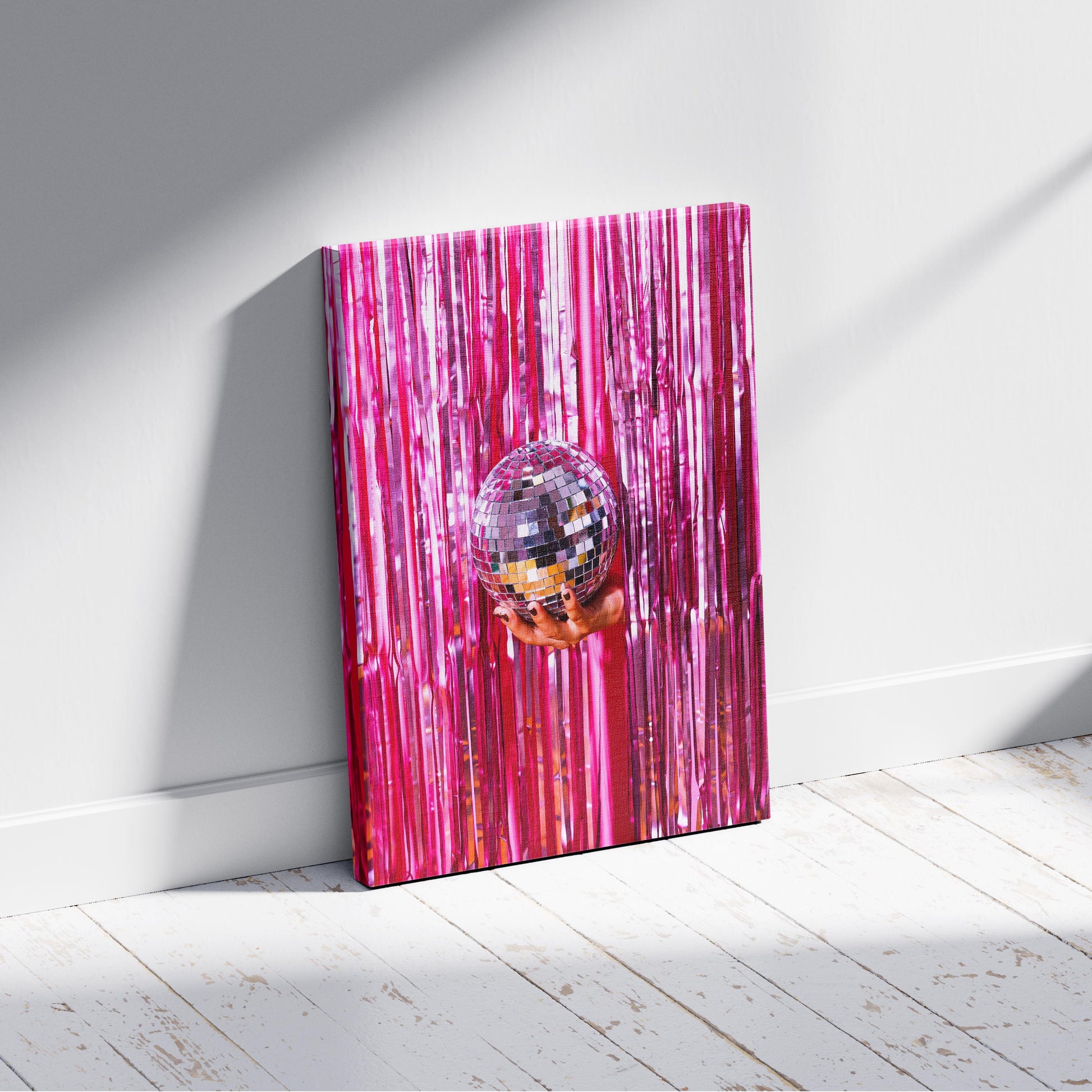 Pink Sparkle Disco Ball Party - Framed Canvas Wall Art Print - House Prints