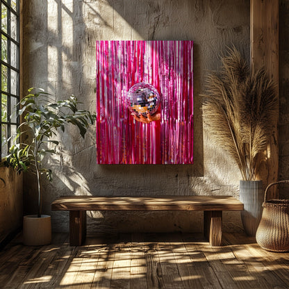 Pink Sparkle Disco Ball Party - Framed Canvas Wall Art Print - House Prints