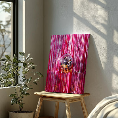 Pink Sparkle Disco Ball Party - Framed Canvas Wall Art Print - House Prints
