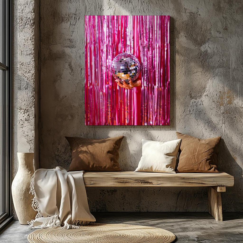 Pink Sparkle Disco Ball Party - Framed Canvas Wall Art Print | House Prints