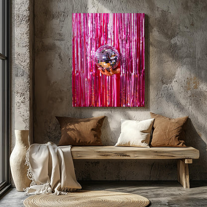 Pink Sparkle Disco Ball Party - Framed Canvas Wall Art Print - House Prints
