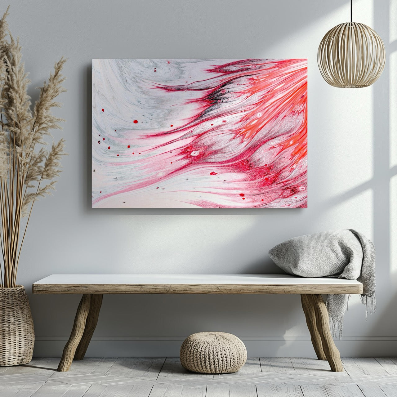 Crimson Pink Abstract Waves in Motion - Framed Canvas Wall Art Print | House Prints