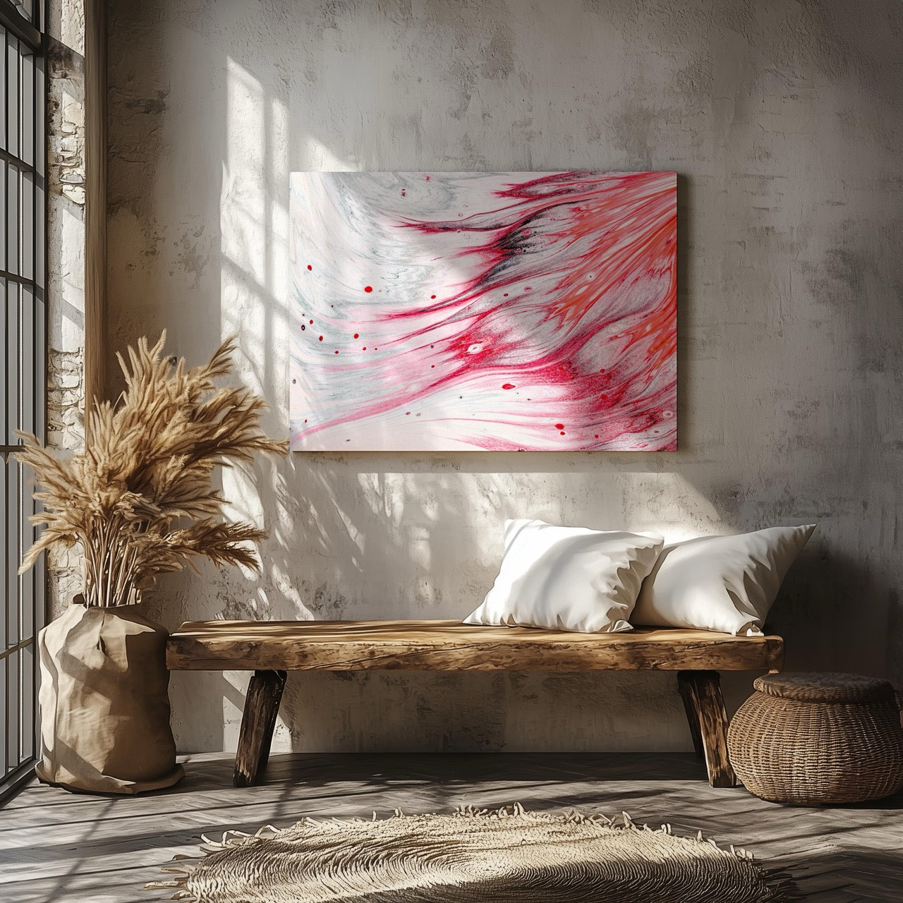 Crimson Pink Abstract Waves in Motion - Framed Canvas Wall Art Print | House Prints