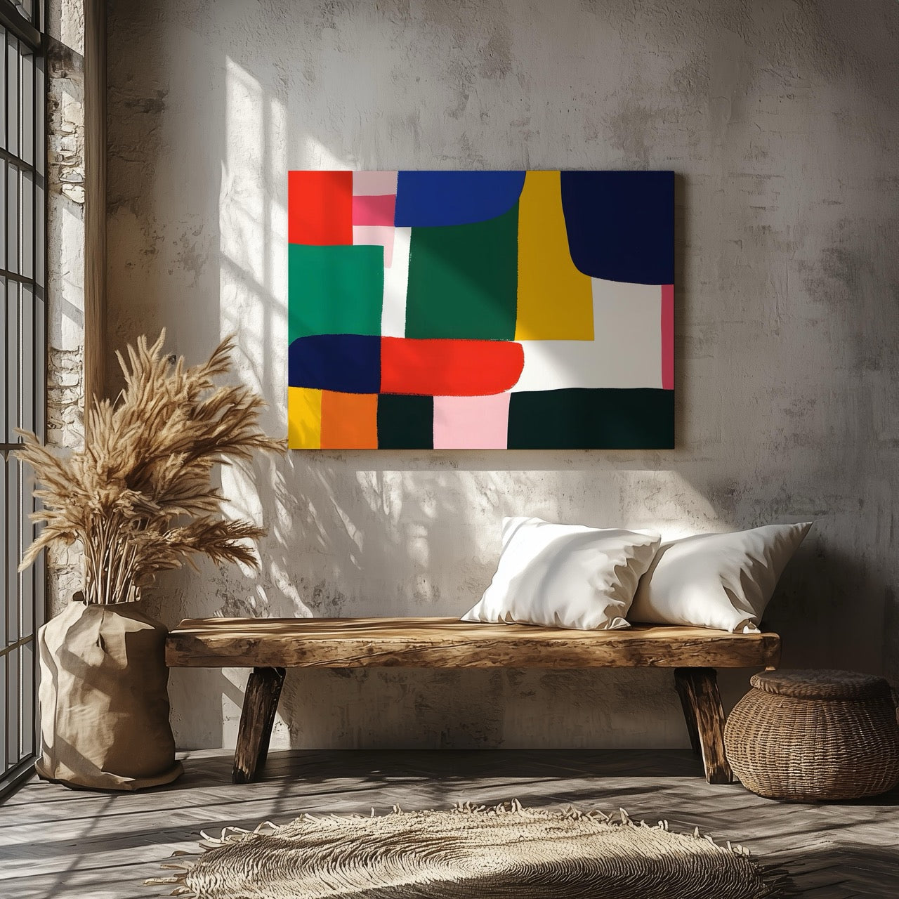 Bold Geometric Abstraction - Framed Canvas Wall Art Print - House Prints