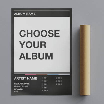 Custom Music Album Artwork Tracklist - White Rolled Poster Wall Art Print