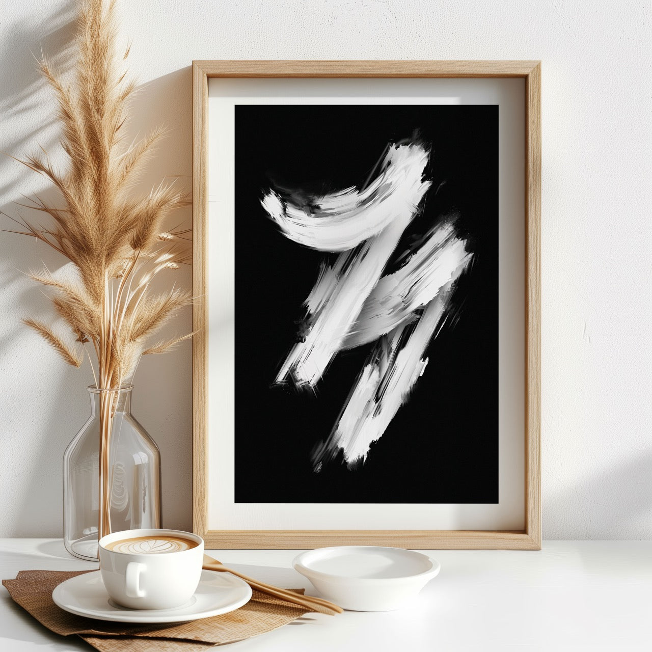 Monochrome Black & White Brushstroke Harmony - Rolled Poster Wall Art Print - House Prints