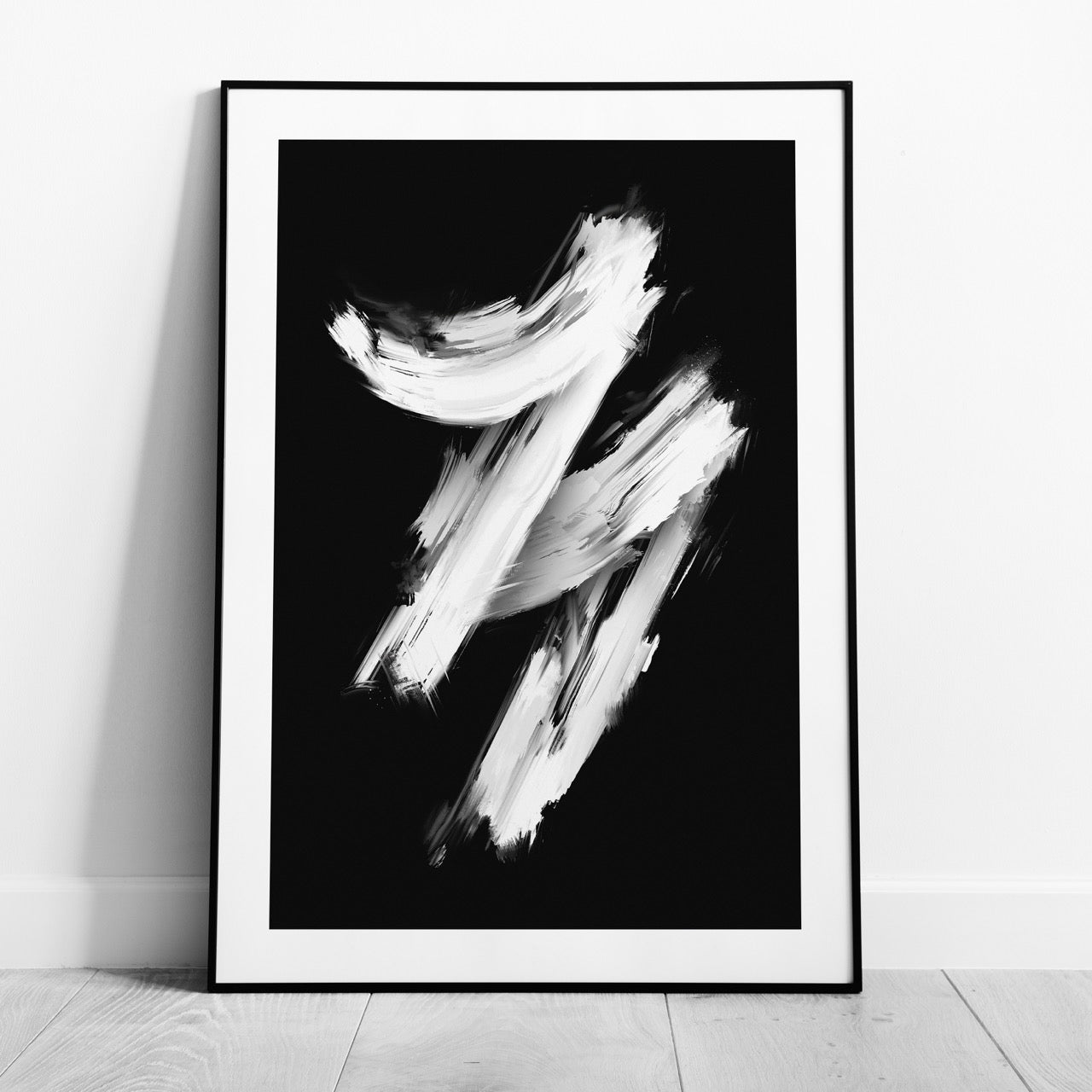 Monochrome Black & White Brushstroke Harmony - Rolled Poster Wall Art Print - House Prints