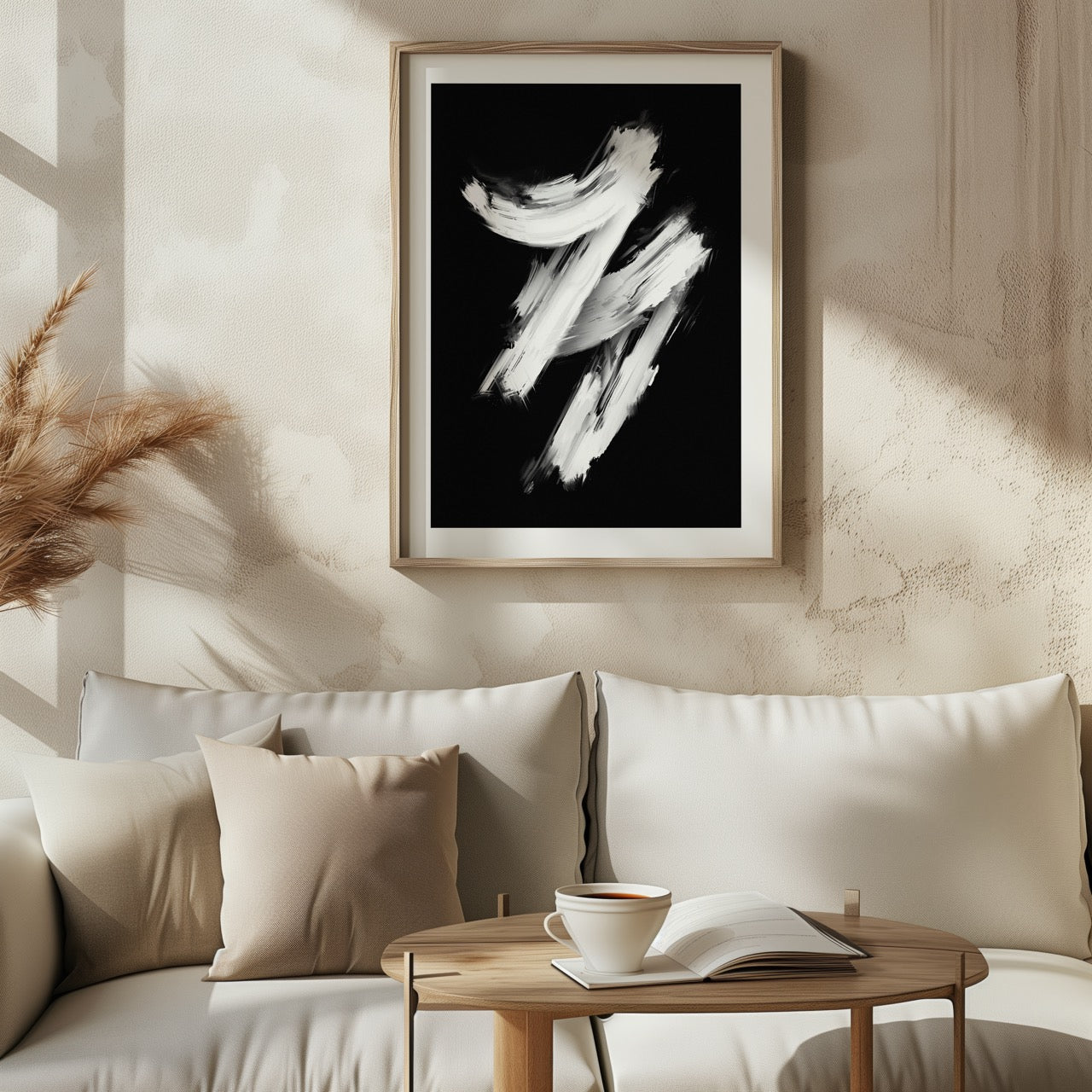 Monochrome Black & White Brushstroke Harmony - Rolled Poster Wall Art Print - House Prints