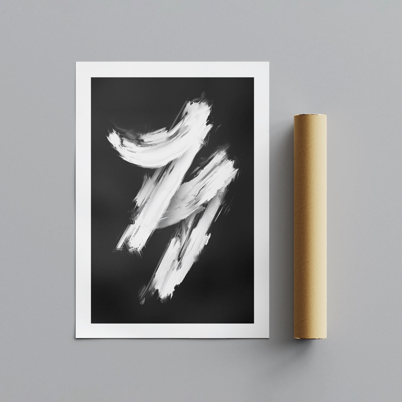 Monochrome Black & White Brushstroke Harmony - Rolled Poster Wall Art Print - House Prints