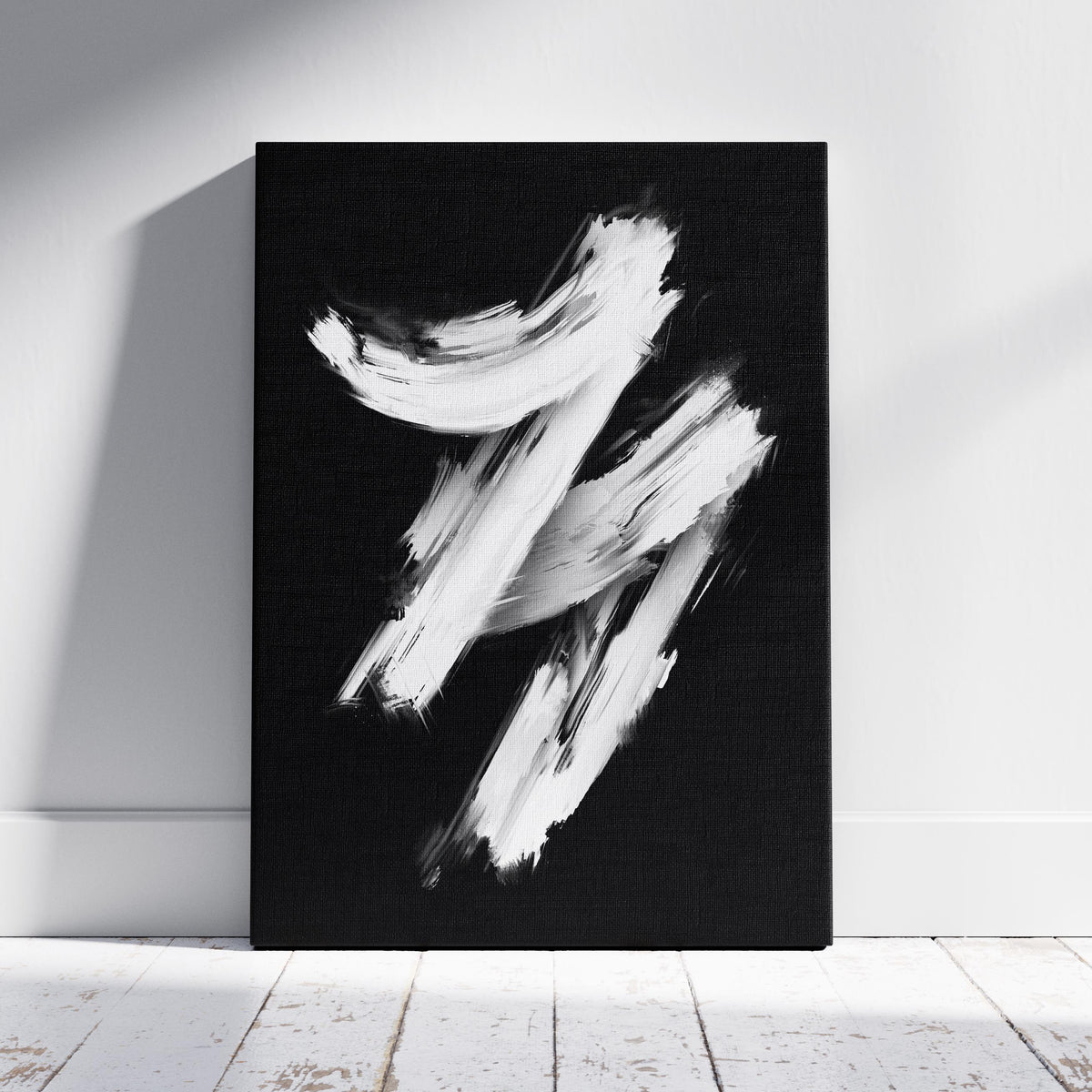 Monochrome Black & White Brushstroke Harmony - Framed Canvas Wall Art Print | House Prints