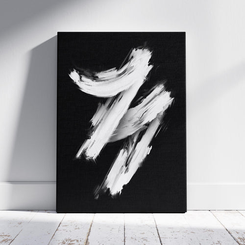 Monochrome Black & White Brushstroke Harmony - Framed Canvas Wall Art Print | House Prints