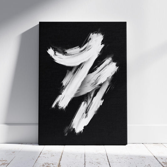 Monochrome Black & White Brushstroke Harmony - Framed Canvas Wall Art Print - House Prints