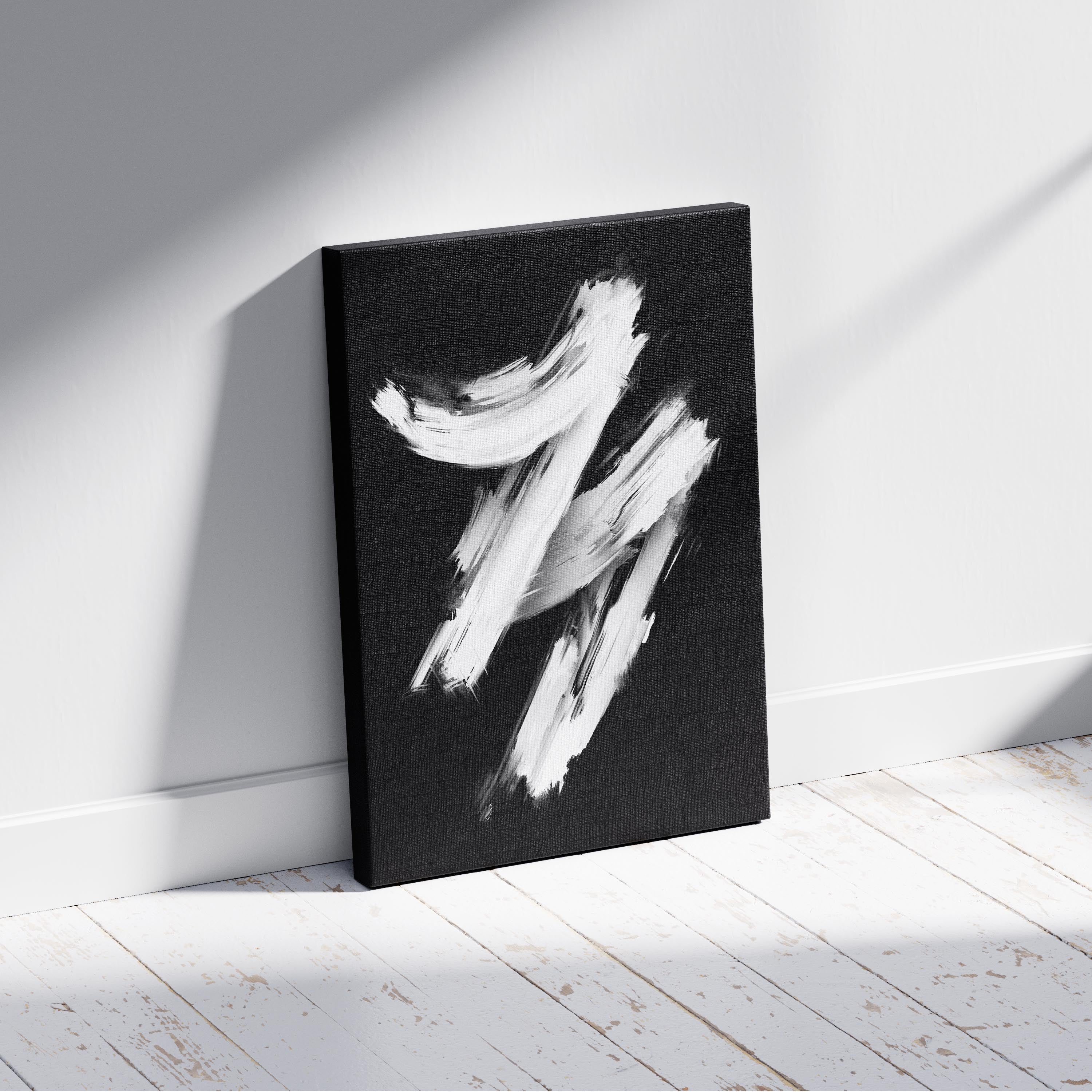 Monochrome Black & White Brushstroke Harmony - Framed Canvas Wall Art Print | House Prints