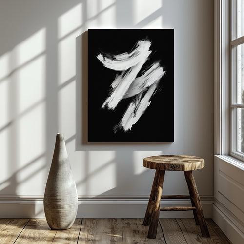 Monochrome Black & White Brushstroke Harmony - Framed Canvas Wall Art Print | House Prints
