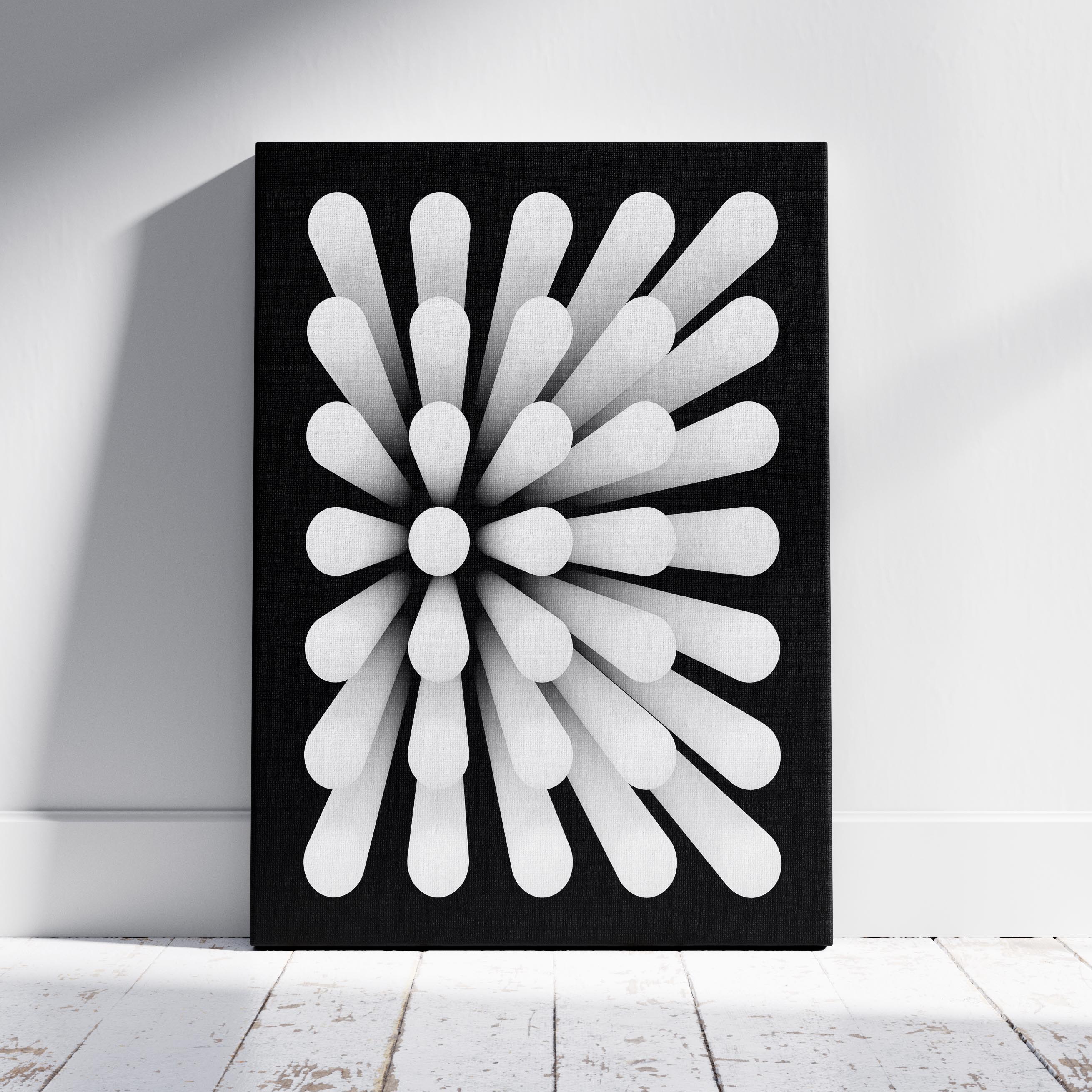 Modern Radiant Monochrome Circle Symmetry - Framed Canvas Wall Art Print | House Prints