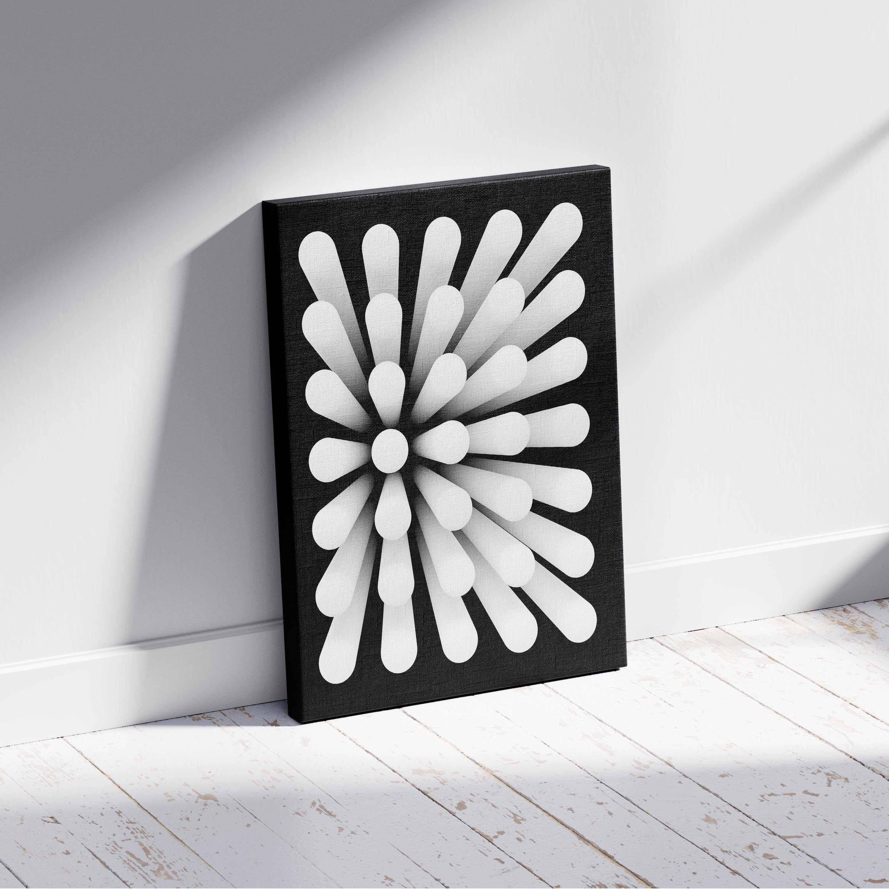 Modern Radiant Monochrome Circle Symmetry - Framed Canvas Wall Art Print | House Prints