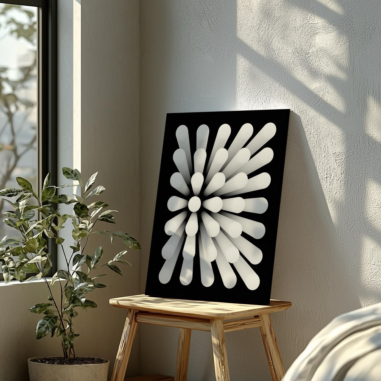 Modern Radiant Monochrome Circle Symmetry - Framed Canvas Wall Art Print | House Prints