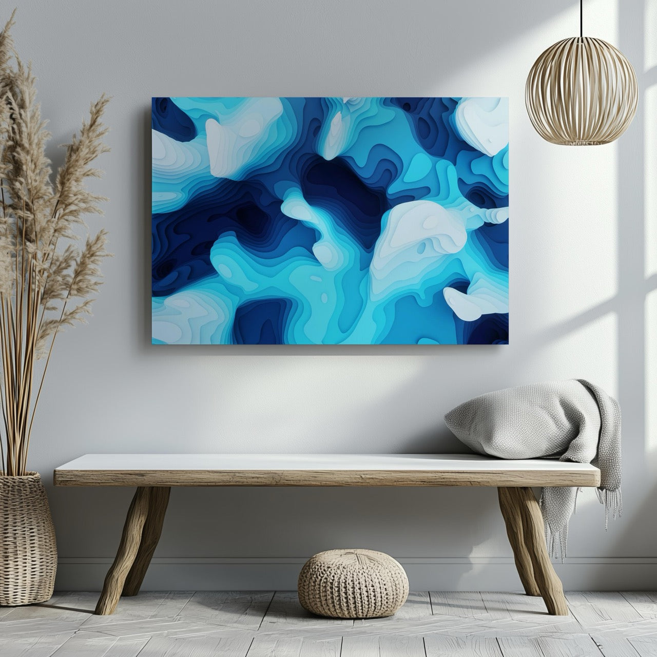 Oceanic Depths Abstract in Blue - Framed Canvas Wall Art Print - House Prints