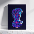 Neon David Statue Reimagined - Framed Canvas Wall Art Print | House Prints