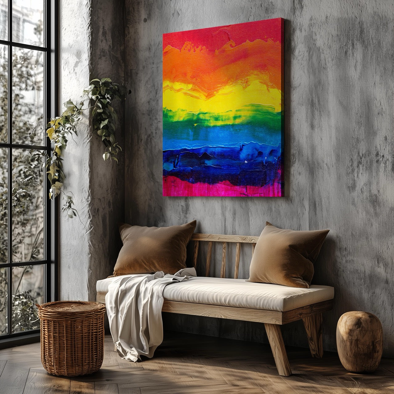 Radiant Rainbow Abstract Art - Framed Canvas Wall Art Print - House Prints