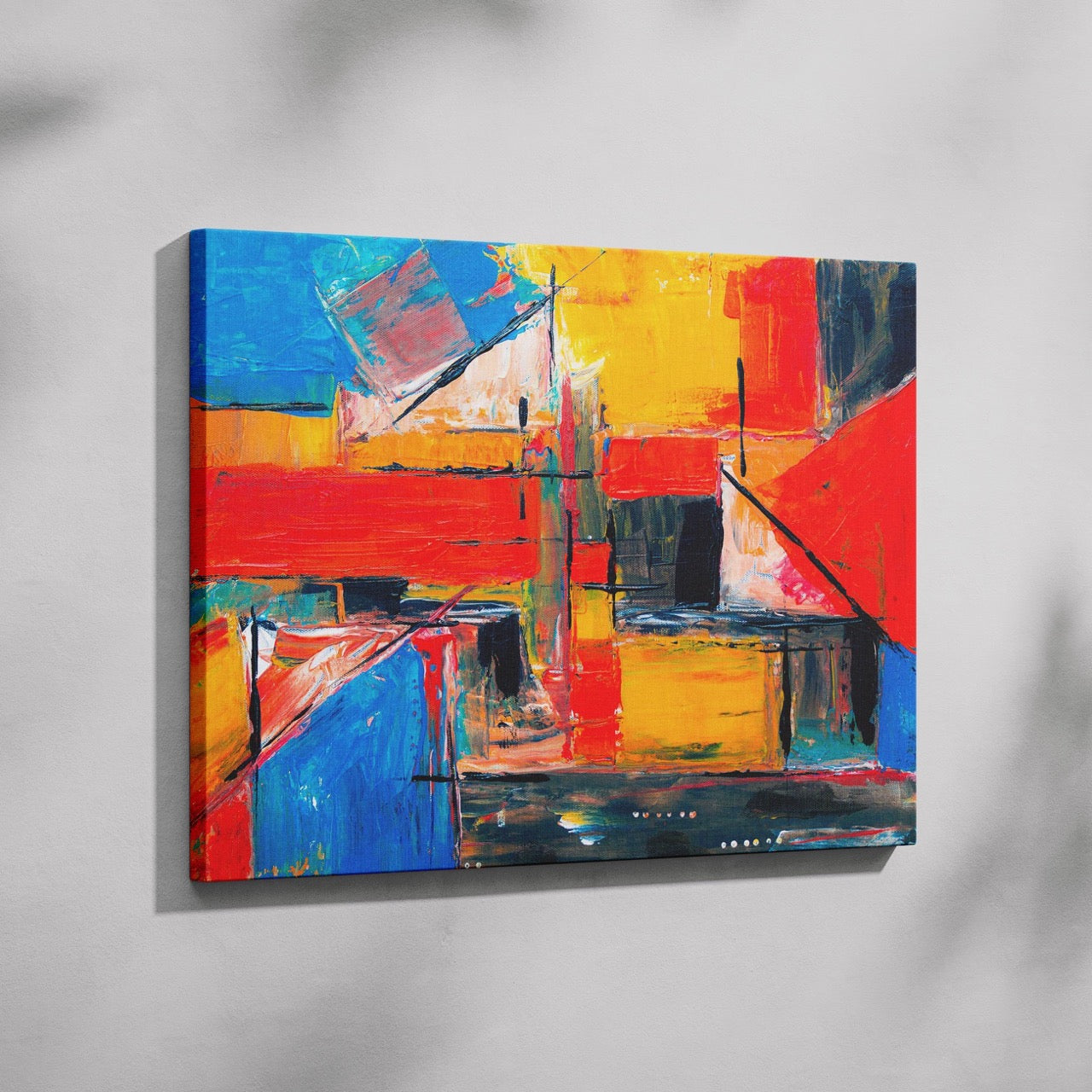 Energetic Brushstrokes Vibrant Geometric Abstract - Framed Canvas Wall Art Print - House Prints