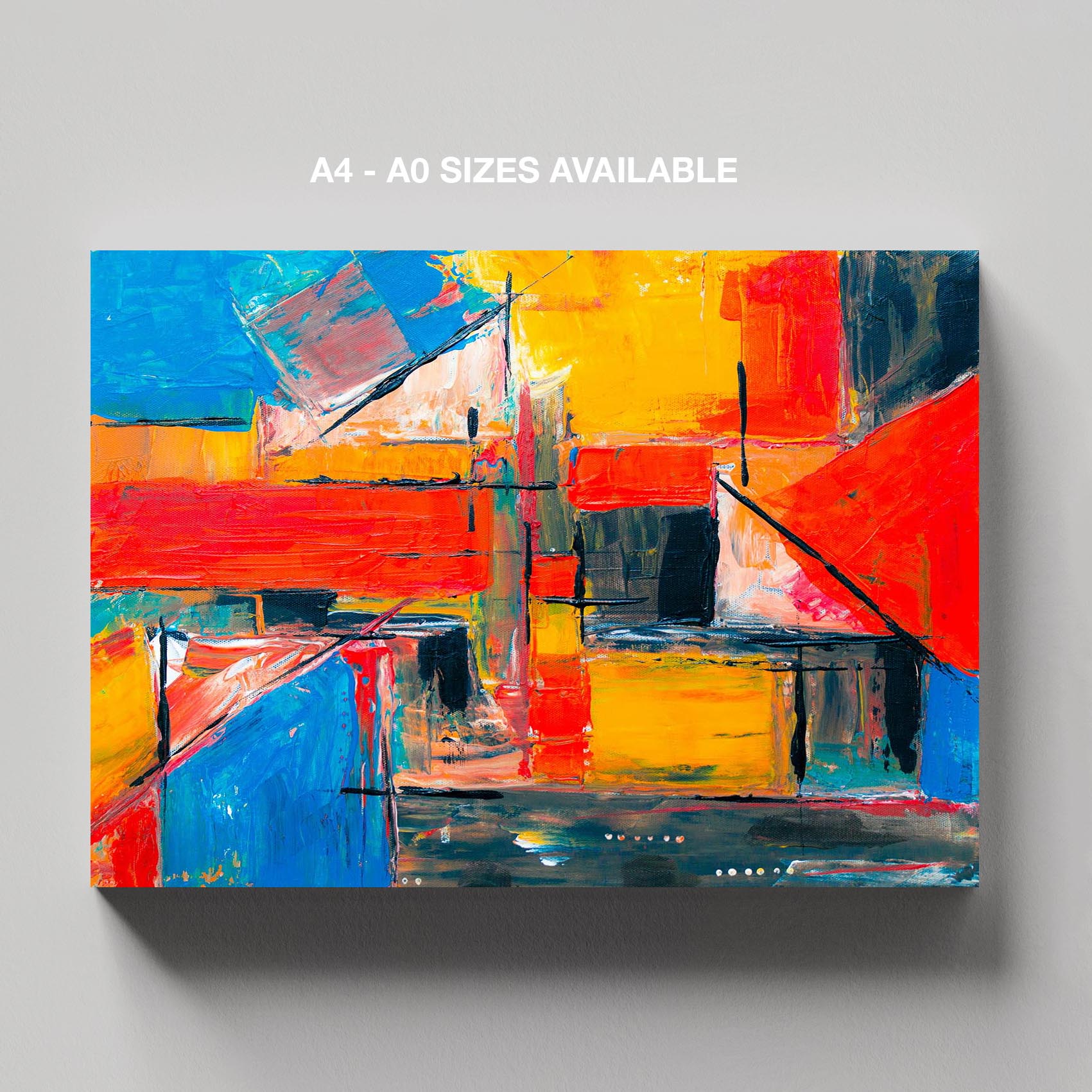 Energetic Brushstrokes Vibrant Geometric Abstract - Framed Canvas Wall Art Print - House Prints