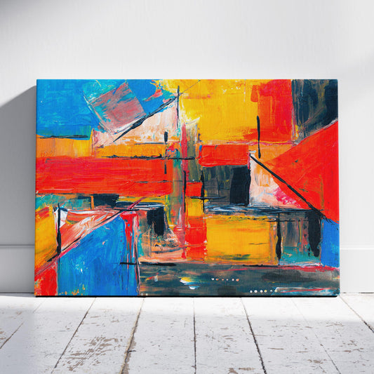 Energetic Brushstrokes Vibrant Geometric Abstract - Framed Canvas Wall Art Print - House Prints