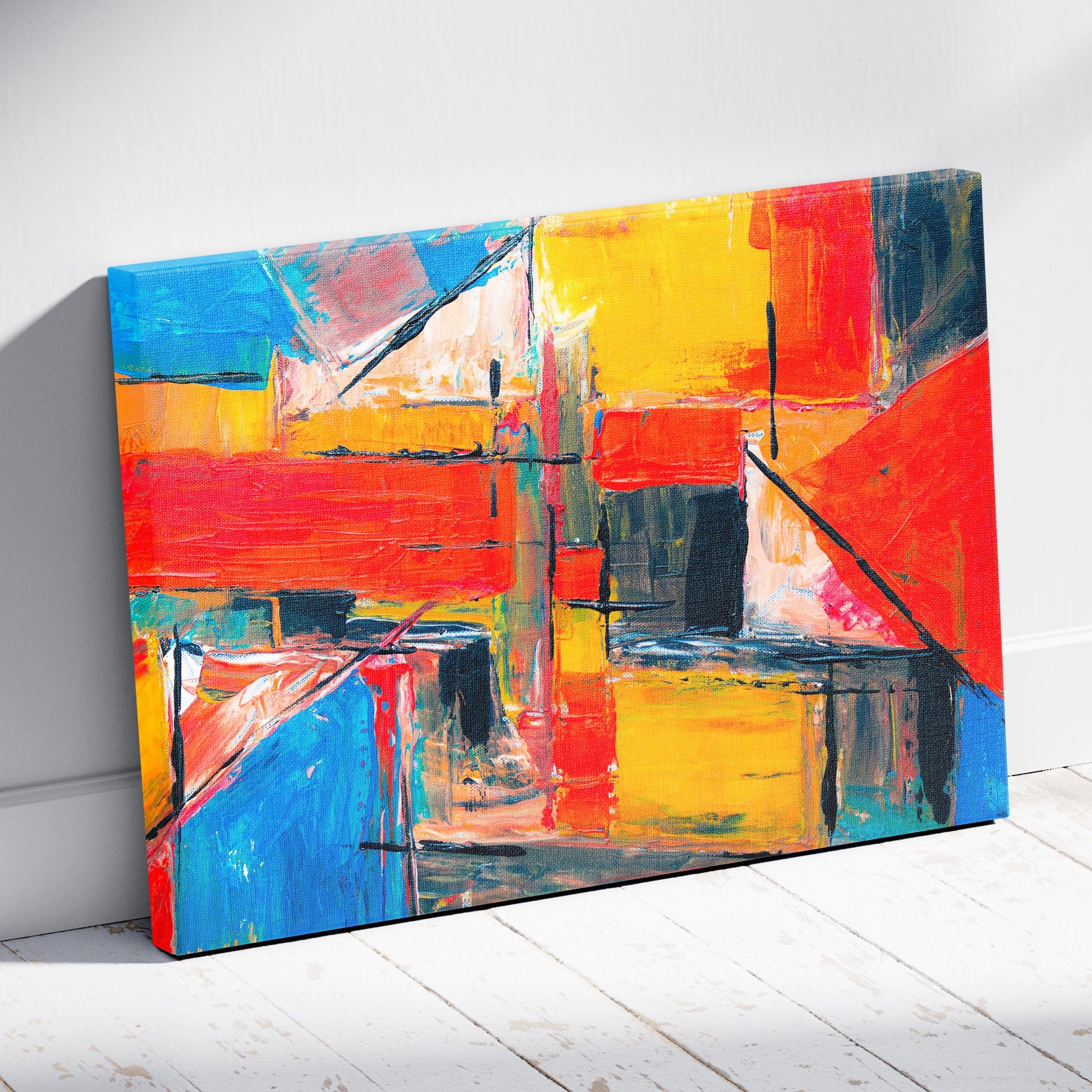 Energetic Brushstrokes Vibrant Geometric Abstract - Framed Canvas Wall Art Print - House Prints
