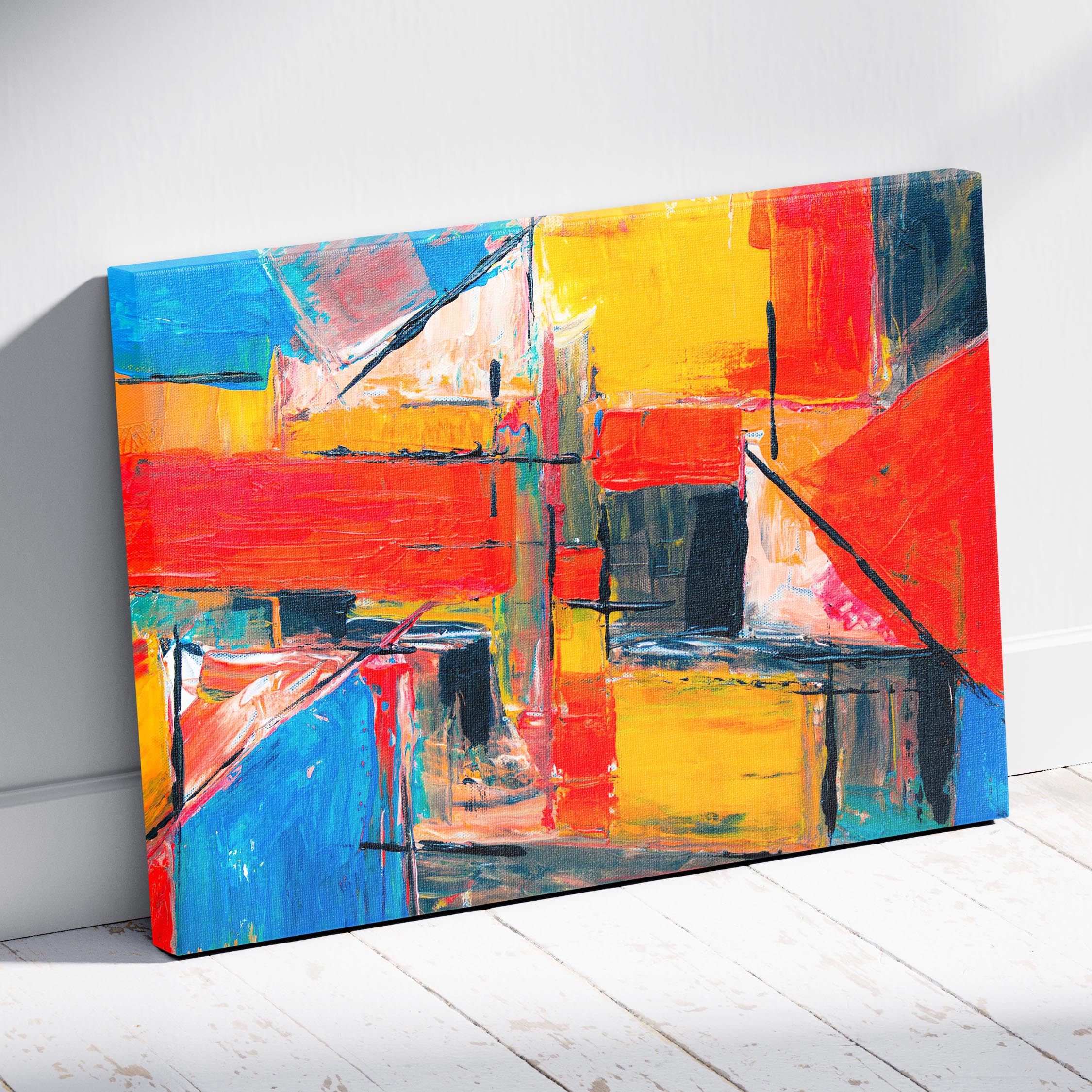 Energetic Brushstrokes Vibrant Geometric Abstract - Framed Canvas Wall Art Print | House Prints