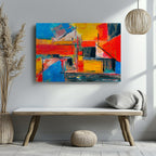 Energetic Brushstrokes Vibrant Geometric Abstract - Framed Canvas Wall Art Print | House Prints
