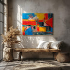 Energetic Brushstrokes Vibrant Geometric Abstract - Framed Canvas Wall Art Print | House Prints