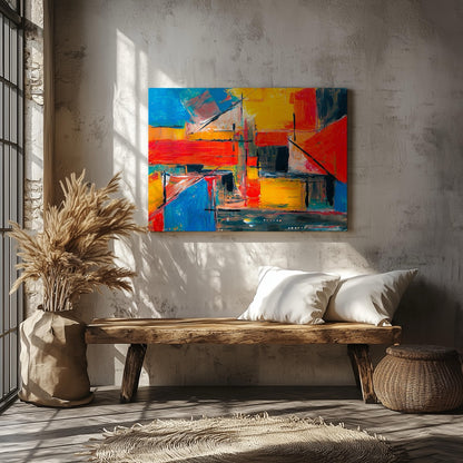 Energetic Brushstrokes Vibrant Geometric Abstract - Framed Canvas Wall Art Print - House Prints