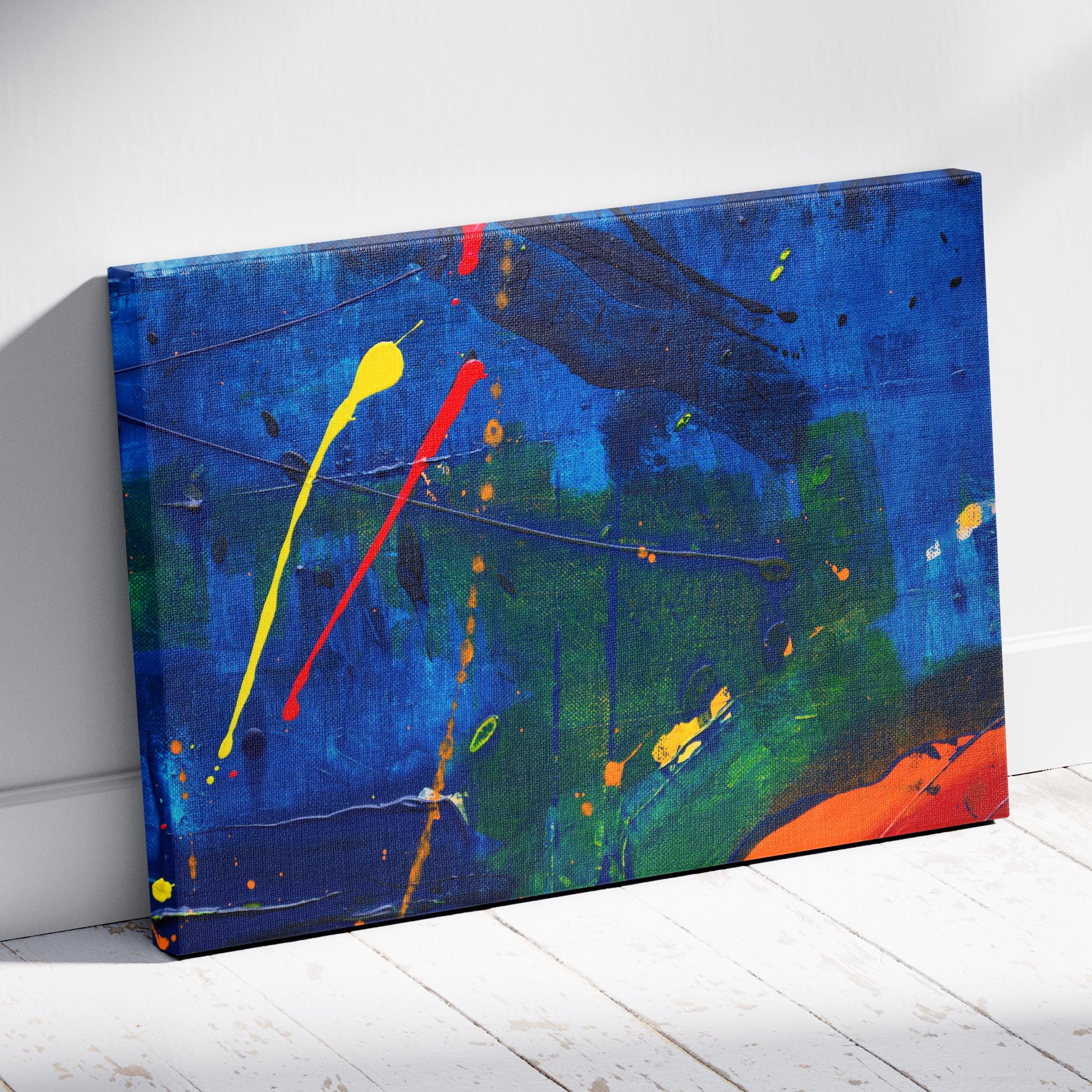 Vivid Strokes of Blue Expression - Framed Canvas Wall Art Print - House Prints