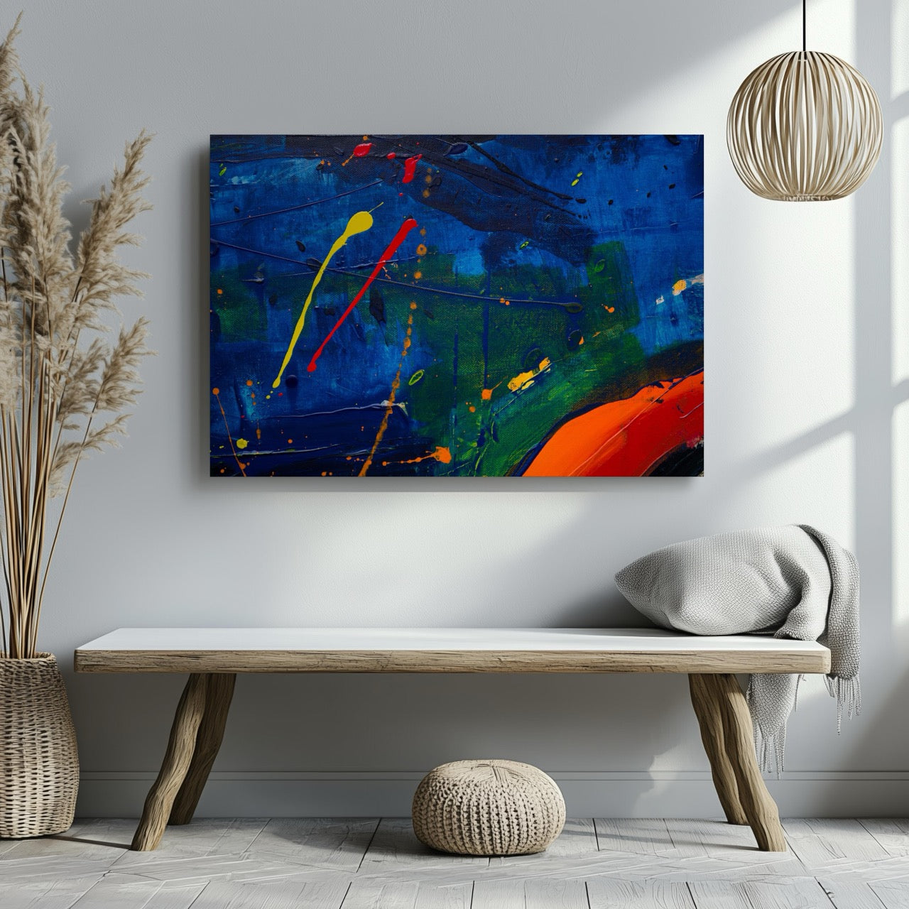 Vivid Strokes of Blue Expression - Framed Canvas Wall Art Print - House Prints