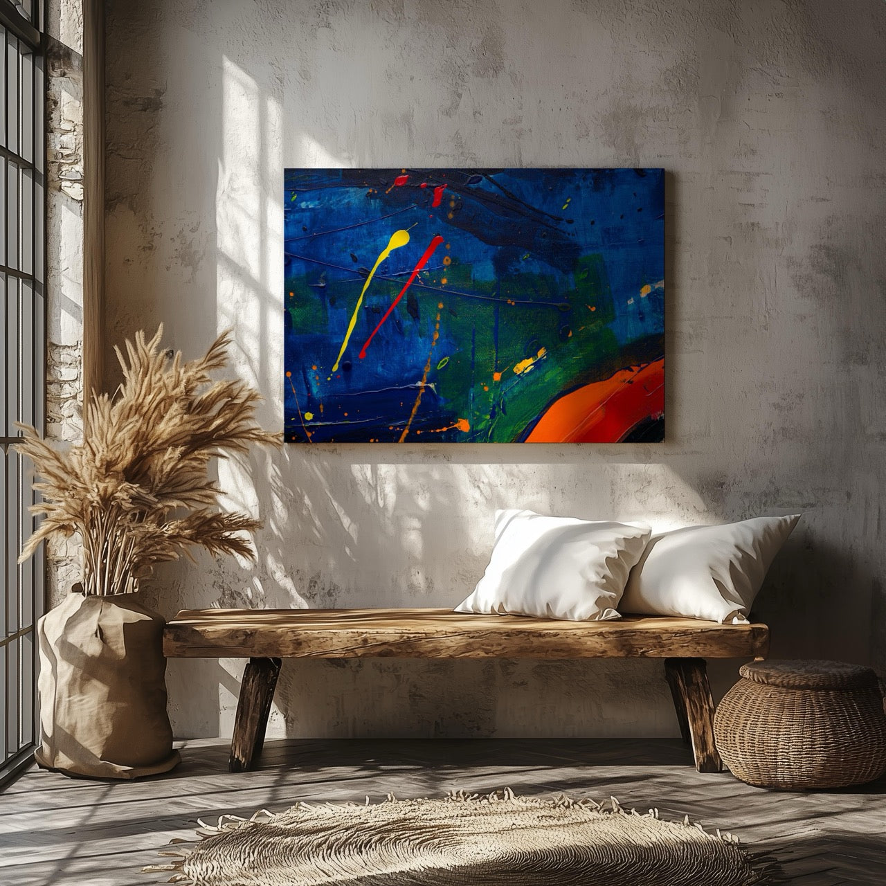 Vivid Strokes of Blue Expression - Framed Canvas Wall Art Print - House Prints