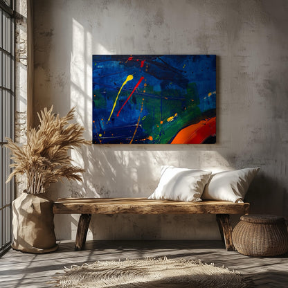 Vivid Strokes of Blue Expression - Framed Canvas Wall Art Print - House Prints