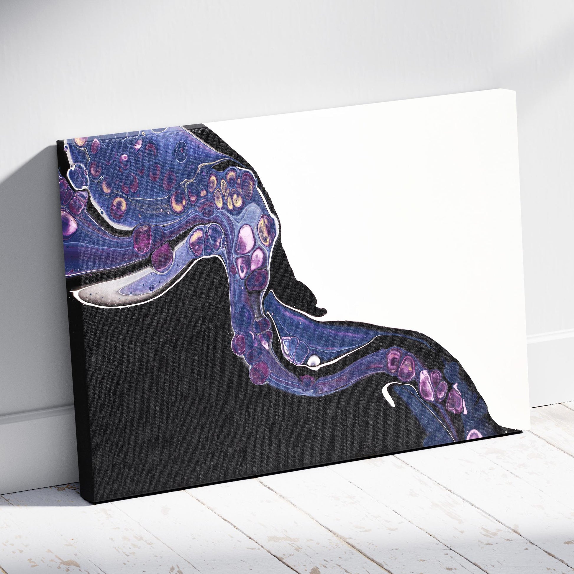 Cosmic Flow in Violet - Framed Canvas Wall Art Print - House Prints