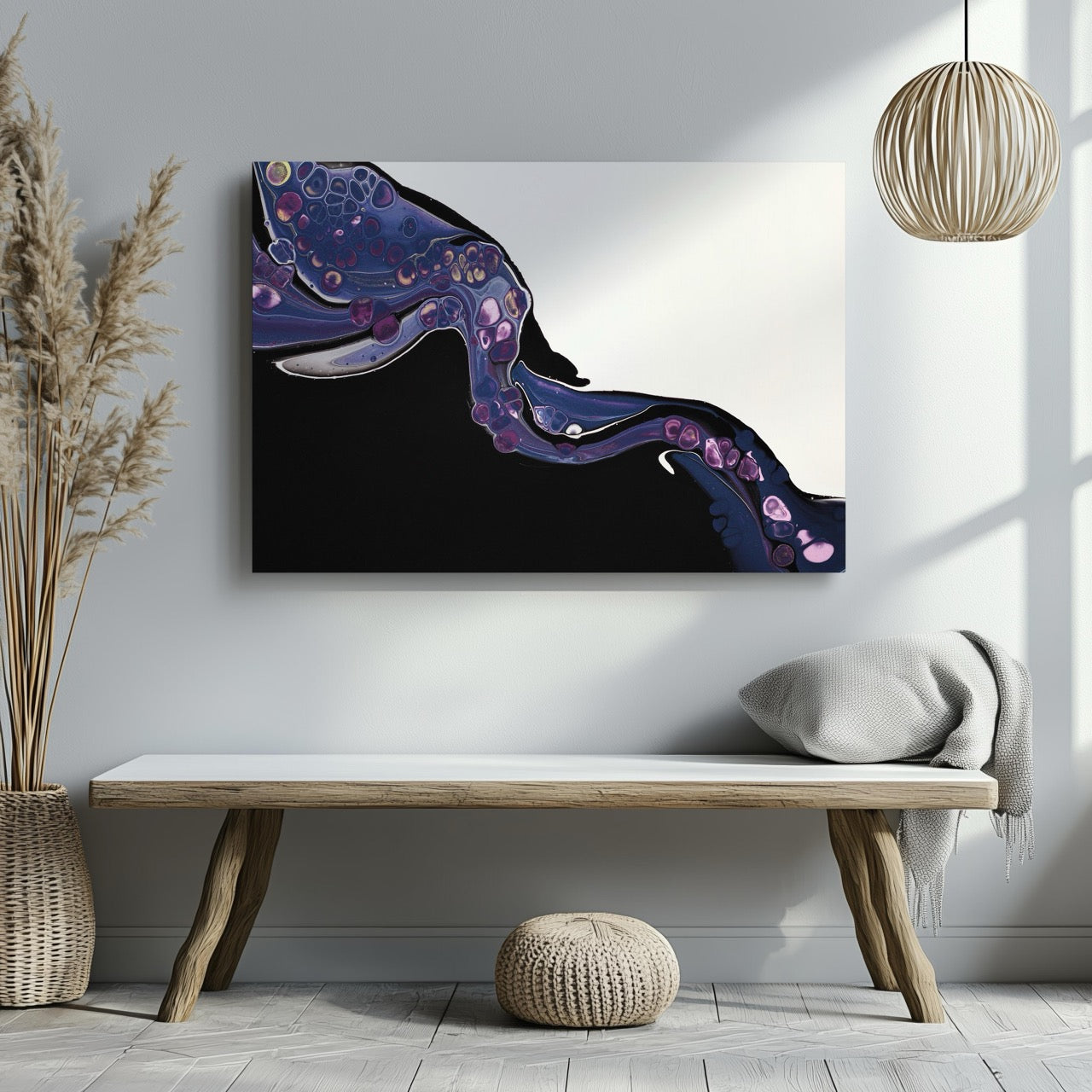 Cosmic Flow in Violet - Framed Canvas Wall Art Print - House Prints