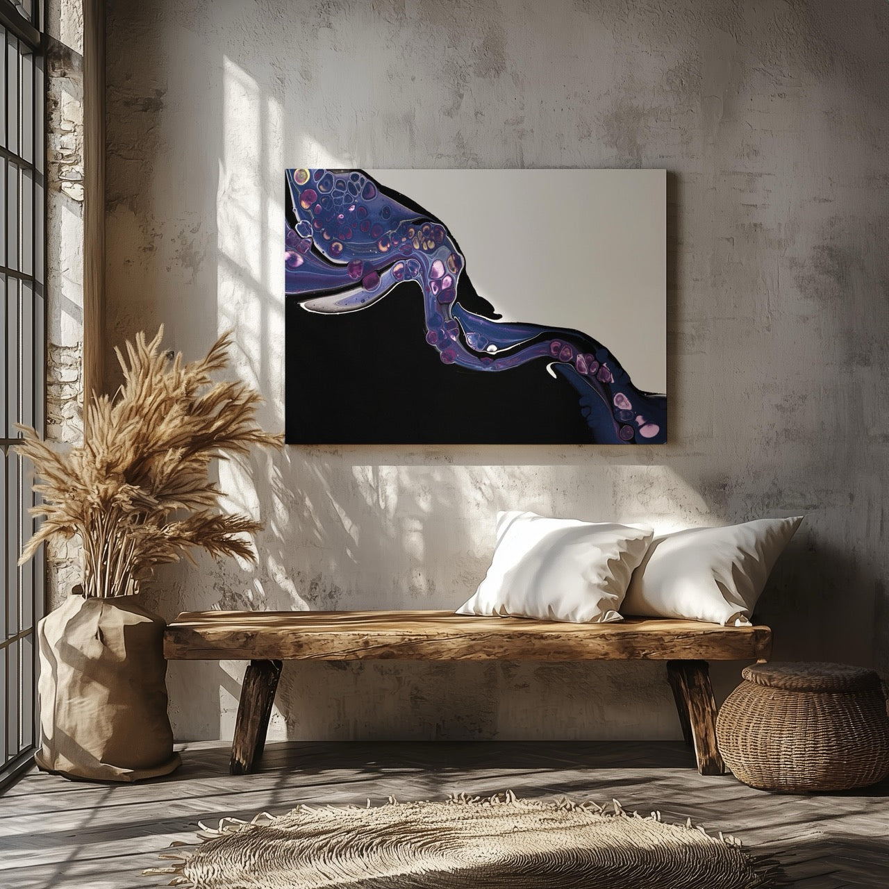 Cosmic Flow in Violet - Framed Canvas Wall Art Print - House Prints