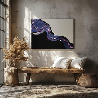 Cosmic Flow in Violet - Framed Canvas Wall Art Print - House Prints