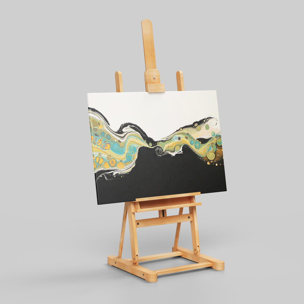 Abstract Golden Currents in Motion - Framed Canvas Wall Art Print | House Prints