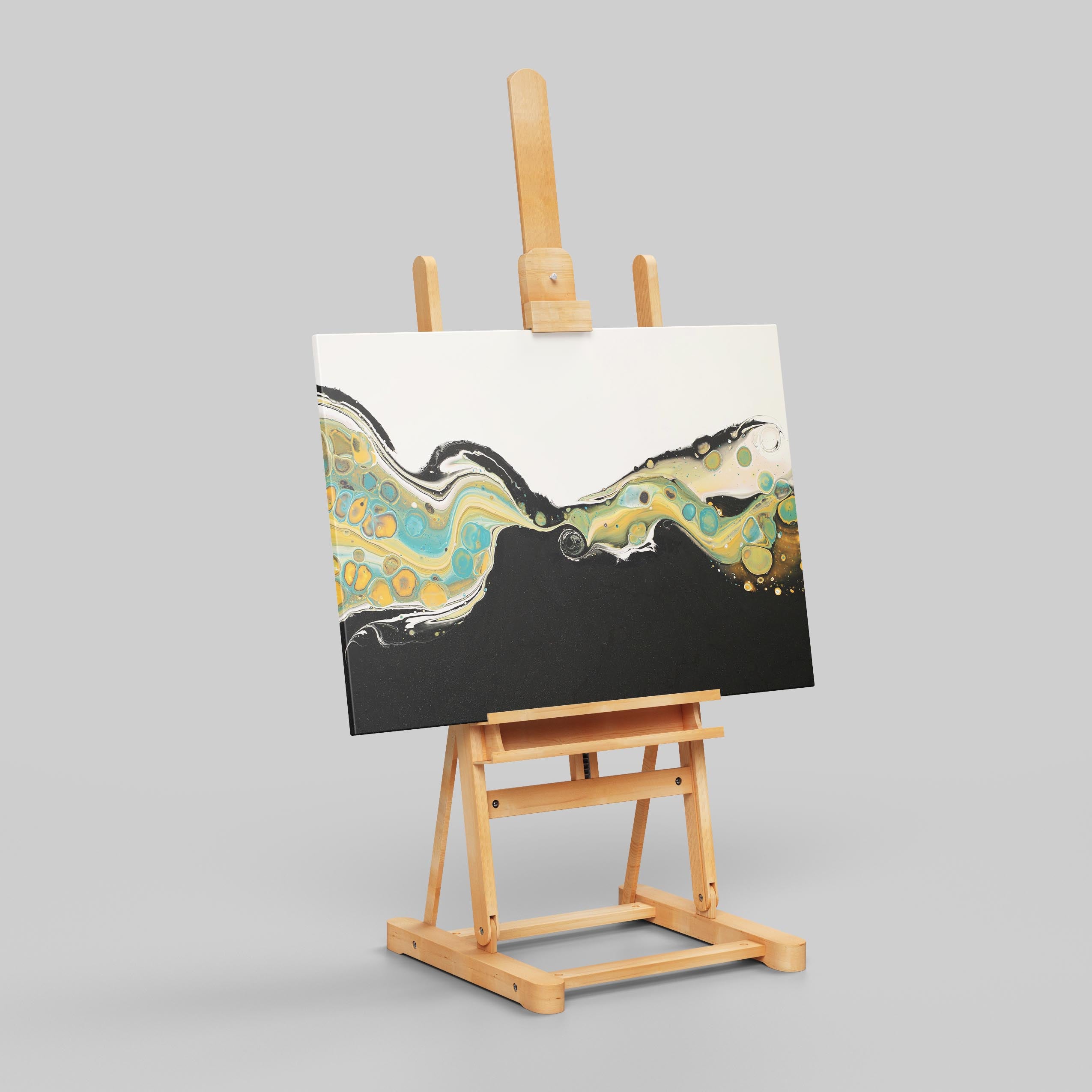 Abstract Golden Currents in Motion - Framed Canvas Wall Art Print | House Prints